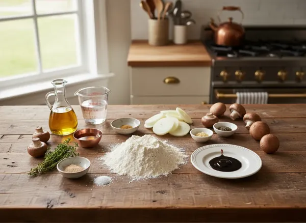 Vegan Mushroom and Caramelized Onion Flatbread — Ingredients view