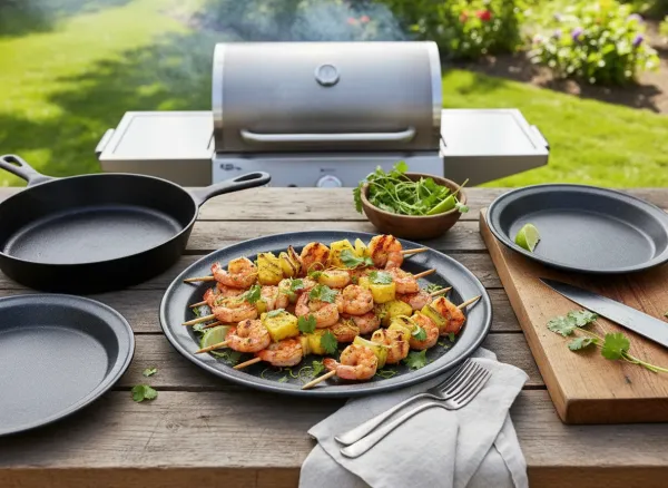 Chili-Lime Grilled Shrimp and Pineapple Skewers — Overhead view