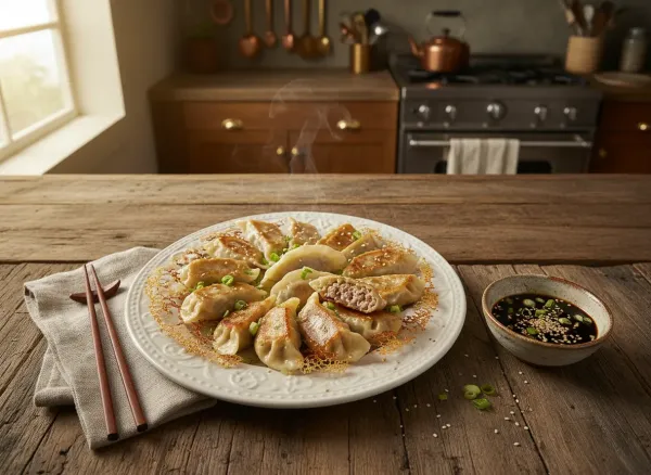 Classic Pork and Cabbage Potstickers from Scratch — Overhead view