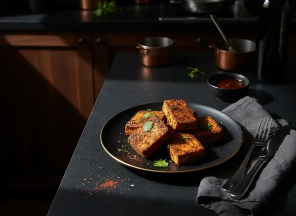 Jamaican Jerk Dry Rubbed Baked Tofu — Overhead view