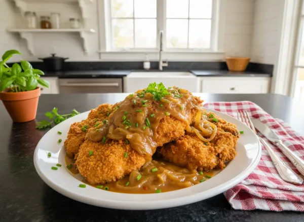 Vegan Smothered Oyster Mushroom 'Chicken' — Overhead view