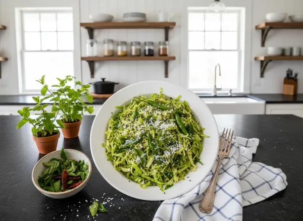South Indian Cabbage Poriyal — Overhead view