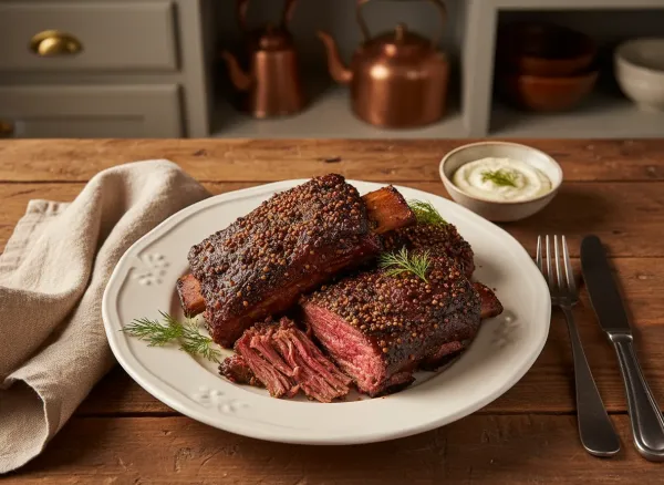 Slow-Cooked Pastrami-Spiced Short Ribs — Overhead view