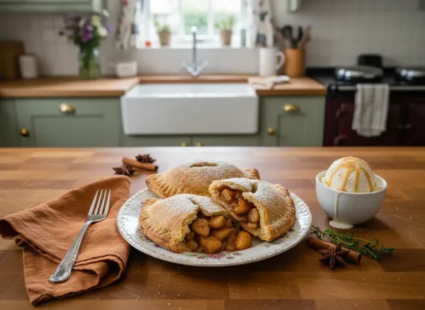 Baked Cinnamon Apple Hand Pies with Flaky Crust — Overhead view