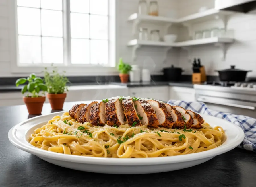 Fettuccine Alfredo with Blackened Chicken