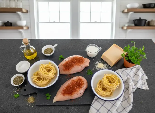 Fettuccine Alfredo with Blackened Chicken — Ingredients view