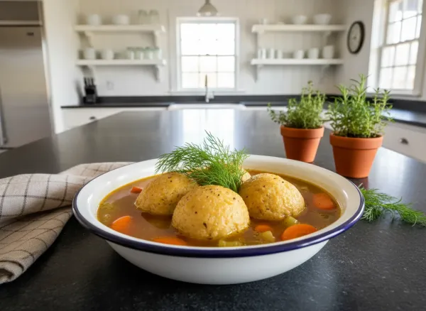 Golden Matzo Ball Soup with Fresh Dill
