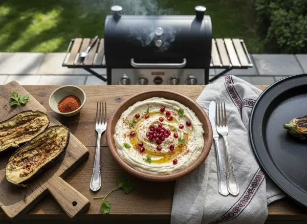 Authentic Smoky Lebanese Baba Ganoush — Overhead view