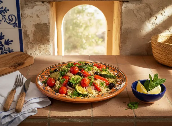 Mediterranean Lemon Herb Quinoa Bowl — Overhead view