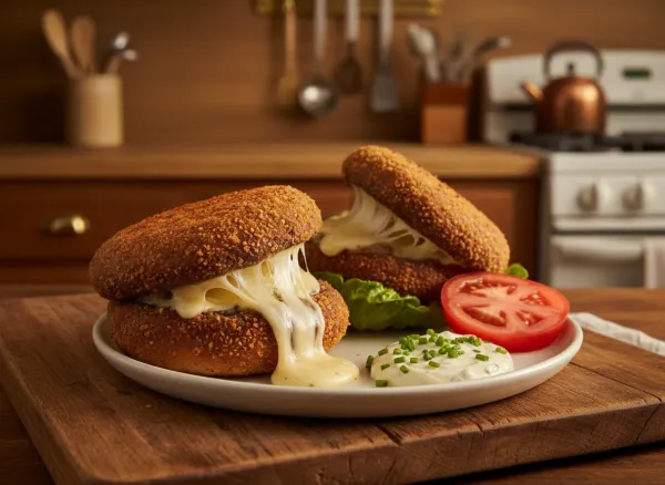Crispy Cheese-Stuffed Portobello Burgers — Alternate view