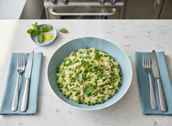 Spring Green Pea and Mint Risotto — Overhead view
