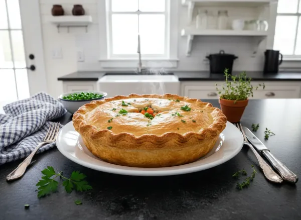 Classic Double-Crust Chicken Pot Pie — Overhead view