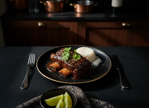 Mole Poblano Braised Short Ribs — Overhead view
