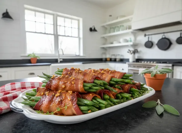 Brown Sugar & Garlic Bacon-Wrapped Green Bean Bundles