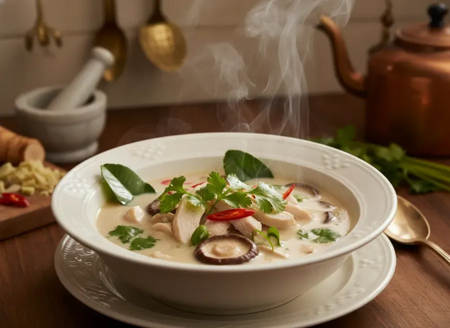 Authentic Tom Kha Gai (Thai Coconut Poached Chicken Soup)