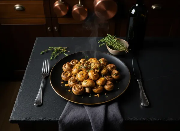 Sautéed Button Mushrooms — Overhead view