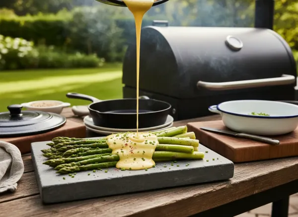 Grilled Asparagus with Classic Hollandaise Sauce — Alternate view