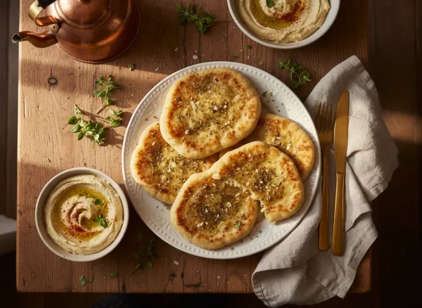 Garlic Oregano Stovetop Flatbread — Overhead view