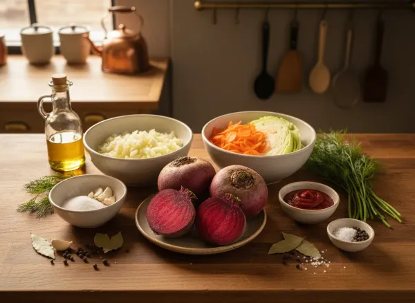 Traditional Vegetarian Ukrainian Borscht — Ingredients view