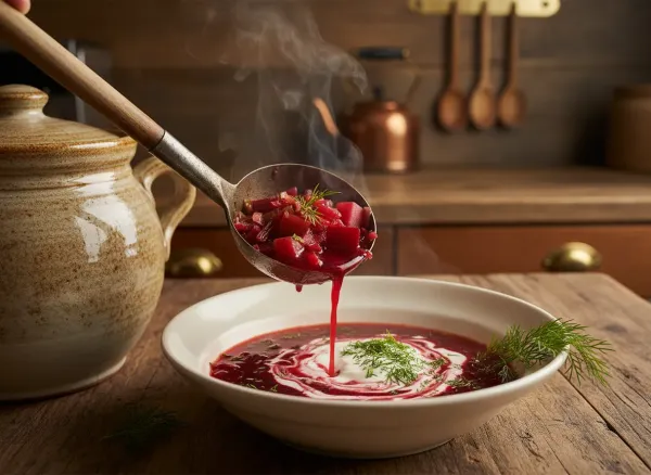 Traditional Vegetarian Ukrainian Borscht — Alternate view