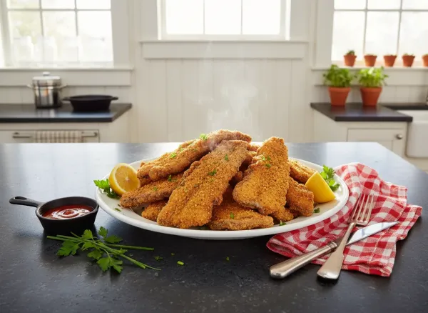 Authentic Southern Crispy Fried Catfish — Overhead view