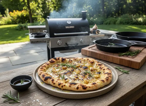 Grilled Sourdough Discard Flatbread with Garlic Confit Oil