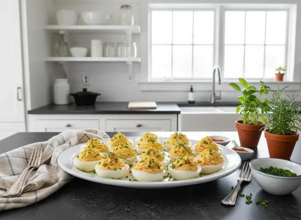 Classic Deviled Eggs — Overhead view