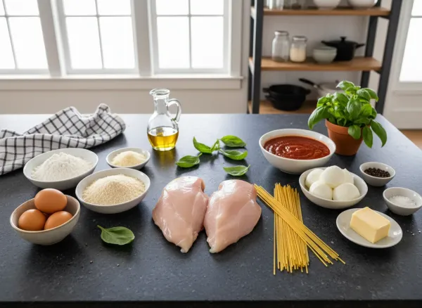 Classic Crispy Chicken Parmesan with Garlic Spaghetti — Ingredients view