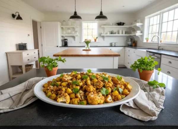 Oven-Roasted Aloo Gobi — Overhead view