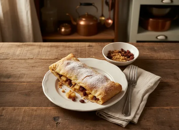 Authentic German Apfelstrudel — Overhead view