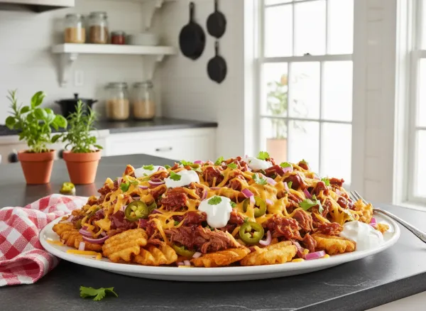 Pulled Pork BBQ Waffle Fry Nachos