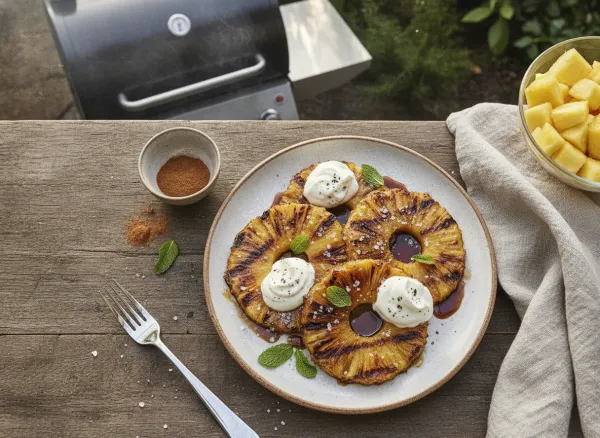 Rum-Glazed Grilled Pineapple with Vanilla Bean Mascarpone — Overhead view