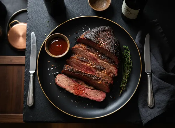 Espresso and Dark Brown Sugar Rubbed Brisket — Overhead view