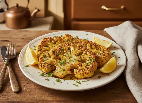 Turmeric and Garam Masala Rubbed Cauliflower Steaks — Overhead view