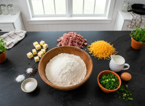 Ham, Cheddar, and Scallion Savory Scones — Ingredients view