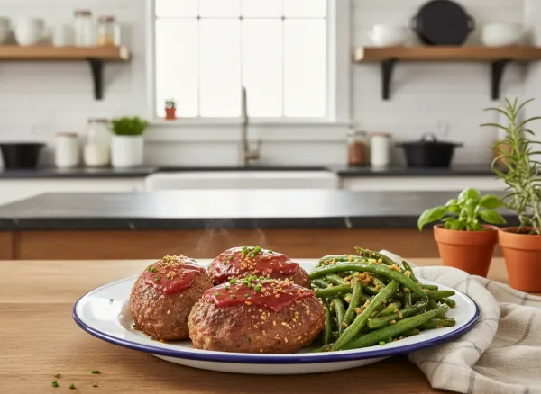 Sheet Pan Mini Meatloaves and Garlic Green Beans — Alternate view