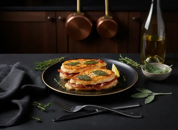 Classic Chicken Saltimbocca — Overhead view