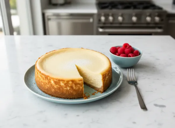 Classic New York Style Cheesecake — Overhead view
