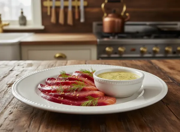 Beetroot-Cured Gravlax with Mustard-Dill Sauce