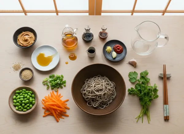 Cold Sesame Soba Noodle Meal Prep — Ingredients view