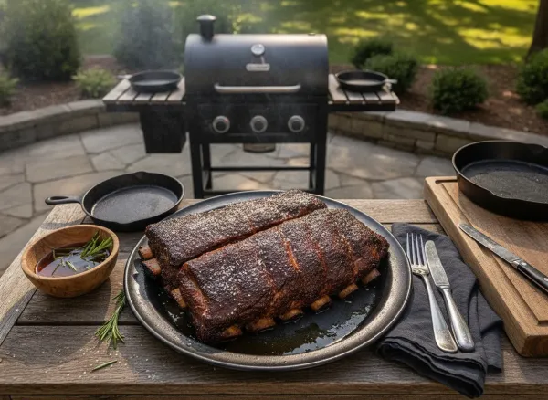 Texas-Style Smoked Beef Ribs ('Dinosaur Ribs') — Overhead view