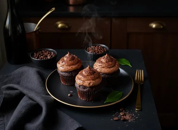 Double Chocolate Espresso Cupcakes — Overhead view