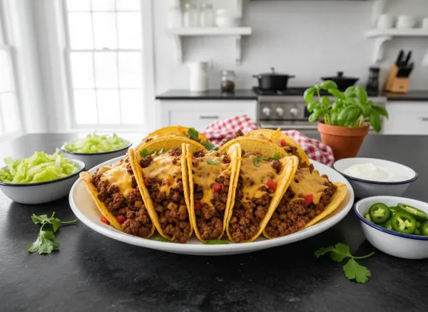 Crispy Oven-Baked Beef Tacos — Overhead view