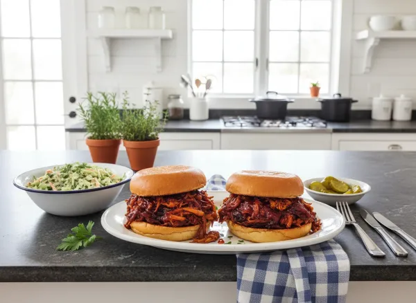 Smoky Pulled Jackfruit BBQ Sandwiches — Overhead view