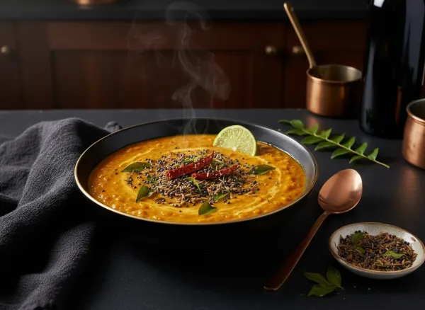 Sri Lankan Red Lentil Curry (Parippu) — Overhead view