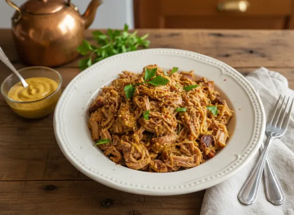 Slow Cooker Carolina-Style Pulled Pork — Overhead view