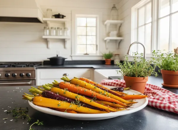 Honey-Thyme Glazed Whole Roasted Rainbow Carrots — Alternate view