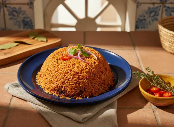 Authentic Nigerian Jollof Rice — Overhead view