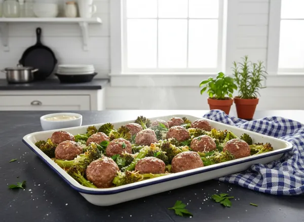 Sheet Pan Turkey Meatballs and Garlic-Parmesan Broccoli