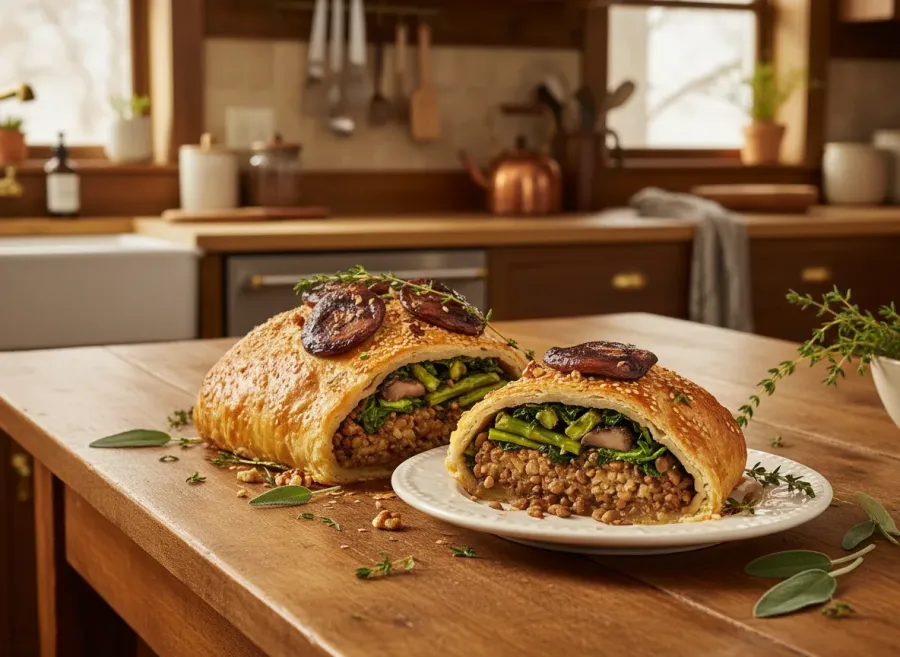 Vegan Mushroom and Spring Vegetable Wellington